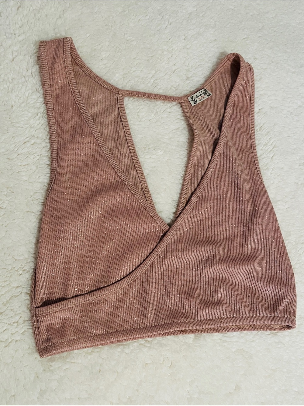 Free People Dusty Rose Ribbed Wrap-Front Bralette Size XS